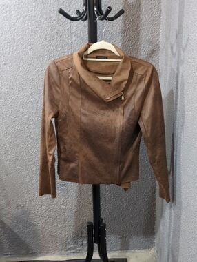 Suede-Look Brown Asymmetric Zip Women's Jacket